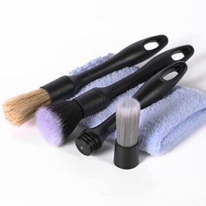 car detailing brush set natural boars hair ultra-soft cleaning tool auto detail brushes kit to wash vehicles interior exterior trim wheel rim automotive engine dashboard leather