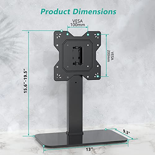 WALI Universal Swivel TV Stand, Table Top TV Stand for 23 to 43 inch TV and Monitor, Height Adjustable Swivel TV Mount with Tempered Glass Base, 88lbs Weight Capacity, VESA 200x200mm (TVF001), Black