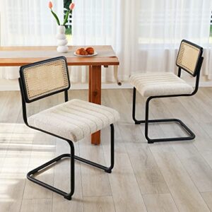 onevog rattan dining chair with cane backrest and metal frame, set of 2, indoor furniture for kitchen, living room, bedroom, guest room, restaurant(beige)