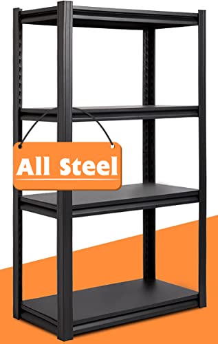 Raybee Garage Shelving Heavy Duty Garage Storage Shelves Load 1600LBS Adjustable Heavy Duty Shelving 4 Tier Metal Shelving for Storage Industrial Shelving for Kitchen Black 27.5" W x 13.8" D x 57" H