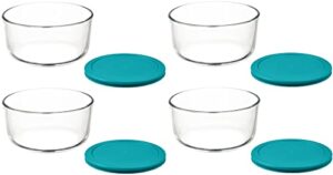 klareware 4 cup glass food storage containers stackable meal prep lunch bento or leftover salad bowls dish w bpa free lids (turquoise)