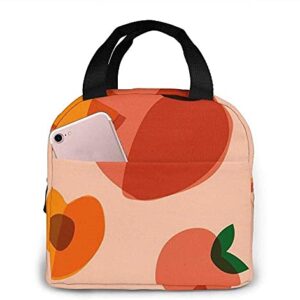 Lunch Bag Cartoon Watercolor Peach Fruit Memphis Style Girl Powder Background Lunch Box Insulated Bag Tote Bag For Men/Women Work Travel