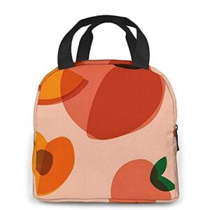 Lunch Bag Cartoon Watercolor Peach Fruit Memphis Style Girl Powder Background Lunch Box Insulated Bag Tote Bag For Men/Women Work Travel