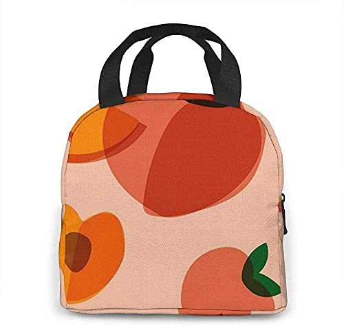 Lunch Bag Cartoon Watercolor Peach Fruit Memphis Style Girl Powder Background Lunch Box Insulated Bag Tote Bag For Men/Women Work Travel