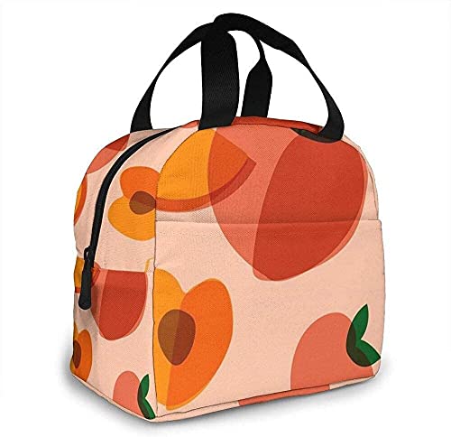 Lunch Bag Cartoon Watercolor Peach Fruit Memphis Style Girl Powder Background Lunch Box Insulated Bag Tote Bag For Men/Women Work Travel