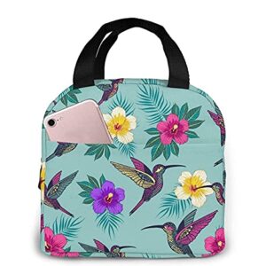 3D Novelty Tropical Flowers with A Bird Insulated Lunch Bag Lunch Water Resistant Cooler Box For Women Men Adults College Work Picnic Hiking Beach Fishing