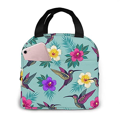 3D Novelty Tropical Flowers with A Bird Insulated Lunch Bag Lunch Water Resistant Cooler Box For Women Men Adults College Work Picnic Hiking Beach Fishing