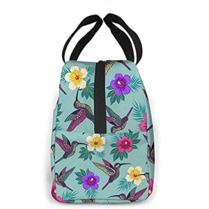 3D Novelty Tropical Flowers with A Bird Insulated Lunch Bag Lunch Water Resistant Cooler Box For Women Men Adults College Work Picnic Hiking Beach Fishing