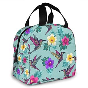 3D Novelty Tropical Flowers with A Bird Insulated Lunch Bag Lunch Water Resistant Cooler Box For Women Men Adults College Work Picnic Hiking Beach Fishing