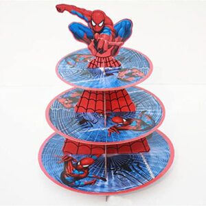 renbangus spider cupcake stand - spider themed party decorations supplies for kids birthday party 3 tier cardboard