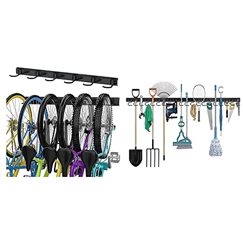 TORACK Bike Storage Rack, 6 Bike Rack Wall Mount Home and Garage Organizer, 64 Inch Garage Hooks Tool Organizer, Adjustable Wall Mounted Garage Hanger Storage System