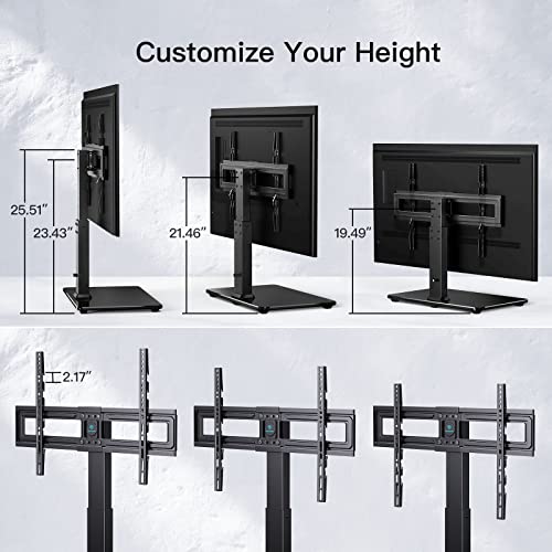 PERLESMITH Swivel Universal TV Stand for 37-65, 70 inch LCD OLED Flat/Curved Screen TVs-Height Adjustable Table Top Center TV Stand with Wire Management, VESA 600x400mm up to 88lbs