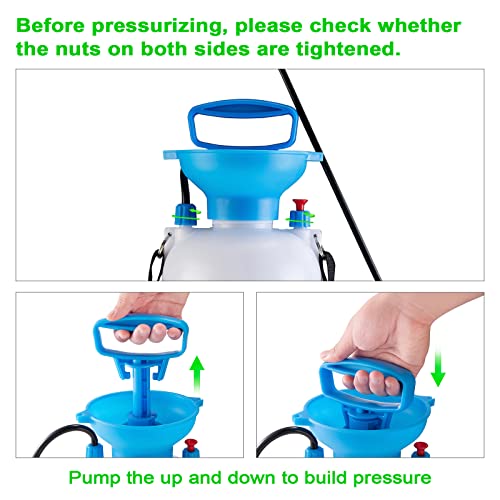 Kitahara 1 Gallon Garden Pump Pressure Sprayer with Pressure Relief Valve, Adjustable Shoulder Strap and Nozzles, for Yard Lawn Weeds Plant Water