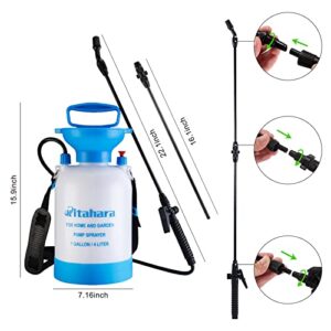 Kitahara 1 Gallon Garden Pump Pressure Sprayer with Pressure Relief Valve, Adjustable Shoulder Strap and Nozzles, for Yard Lawn Weeds Plant Water