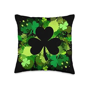 fashion for irish lifestyle clothing & more rn lucky irish black shamrock for st patricks day green throw pillow, 16x16, multicolor
