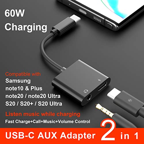 ivoros USB C to 3.5mm Headphone Adapter,60W Fast Charge, Type C Audio Jack Earphone Aux Converter,Work for iPad Pro/Air4/5/mini6,Samsung Galaxy S22/S21/S20/Ultra/Note 20/10,Google Pixel 6/5/4/3/2 XL