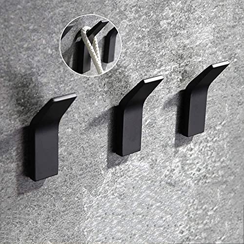 Gerhannery Self Adhesive Hooks Space Aluminum Adhesive Wall Hanger for Robe Closet Bathroom Kitchen Office No Drill，Glue Included(Matt Black)