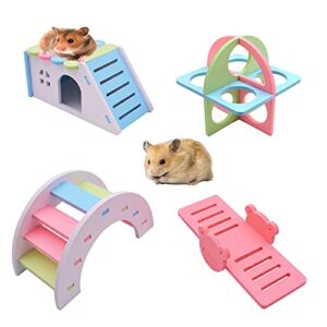 yofunter dwarf hamster toys set for hamster cage accessories - gerbil hideout and houses,fitness circle toy,rainbow bridage,seasaw, multi-colored