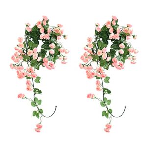 mandy's 2pcs pink silk rose vine garland artificial flowers with 69 heads for home wedding arch floral decorations