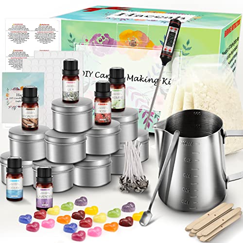 Haccah Complete Candle Making Kit,Candle Making Supplies,DIY Arts and Crafts Kits for Adults,Beginners,Kids Including Wax, Wicks, 6 Kinds of Scents,Dyes,Melting Pot,Candle tins