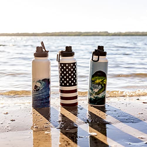 Extremus Deluge Sports Water Bottle, Wide Mouth Stainless Steel Double Wall Vacuum Thermos Insulated Water Bottle - 100% Leakproof Lids, 32 oz, American Flag