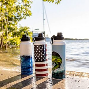 Extremus Deluge Sports Water Bottle, Wide Mouth Stainless Steel Double Wall Vacuum Thermos Insulated Water Bottle - 100% Leakproof Lids, 32 oz, American Flag