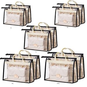 10pcs clear handbag storage organizer dust cover bags, laszola 5 sizes transparent purse protector storage bag with zipper and handle for closet shelf - dustproof & moistureproof (black+ beige)