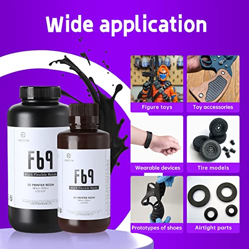 RESIONE 3D Printer Resin, F69 Flexible Resin Rubber-Like 405nm UV-Curing Resin TPU-Like Photopolymer Resin for DLP LCD MSLA Printing Black 500g