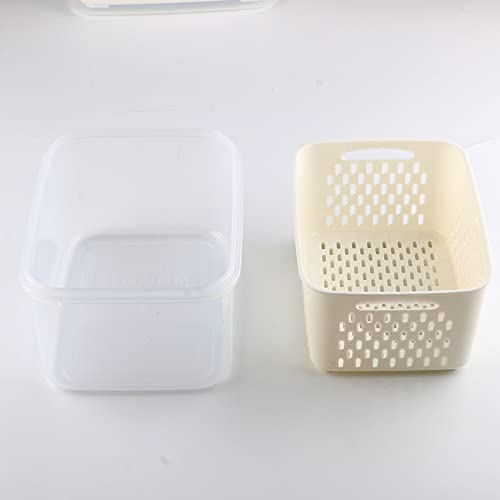 Food Storage Container,3 Piece Set, Vegetable Fruit Storage Container, Built-in Removable Drain Basket, Stackable Storage Container for Fridge