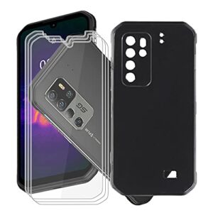 hhuan case for ulefone armor 11t 5g (6.10"), with 3 tempered glass screen protector. ultra-thin black soft silicone anti-drop phone cover, tpu bumper shell for ulefone armor 11t 5g - black
