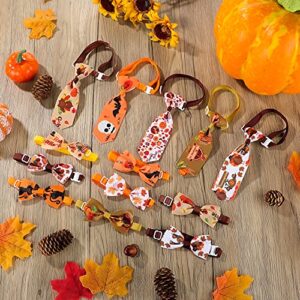 30 Pieces Fall Halloween Pet Tie Set Pumpkin Maple Leaf Dog Neckties Thanksgiving Turkey Cat Dog Bow Tie with Adjustable Collar for Pets Dogs Cats Fall Thanksgiving Halloween Party Supplies