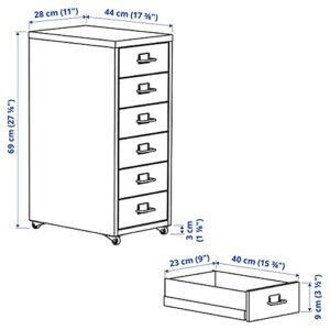 Ikea HELMER Drawer unit on castors, 28x69 cm white, Drawer stops prevent the drawer from being pulled out too far.