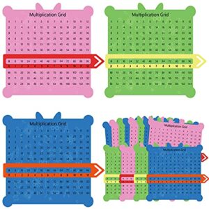 outus 12 pieces multiplication grid slidable education multiplication tables with viewer window for classroom teacher supplies elementary school students and homeschooling (pink, green, blue)