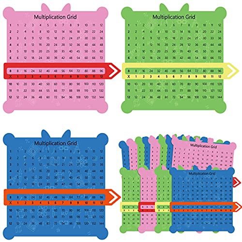 Outus 12 Pieces Multiplication Grid Slidable Education Multiplication Tables with Viewer Window for Classroom Teacher Supplies Elementary School Students and Homeschooling (Pink, Green, Blue)