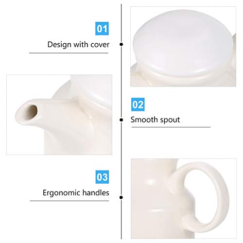 DOITOOL Creamer Pitcher Sauce Pitcher Ceramic Sauce Cups Gravy Pitcher Vinegar Pitcher Condiment Cups Kitchen Sauce Container Ceramic Milk Jug with Handle Lid Gravy Boat with Ladle and Saucer