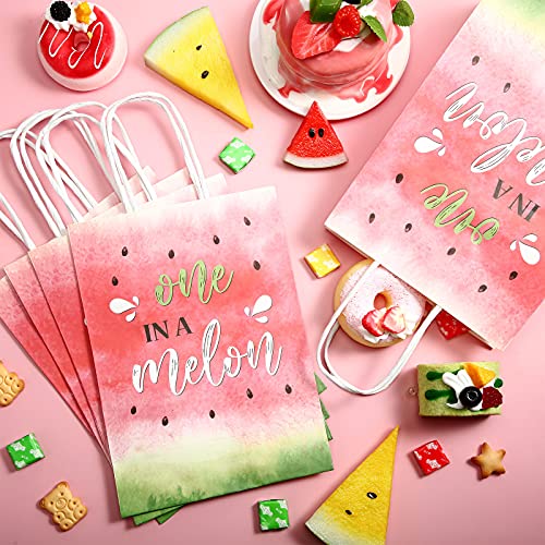 16 Pieces Watermelon Party Bags with Paper Twist Handles, Watercolor One in Melon Candy Goodie Bags Treat Bags Present Bag for Summer Watermelon Birthday Baby Shower, 6.3 x 3.1 x 8.7 Inches