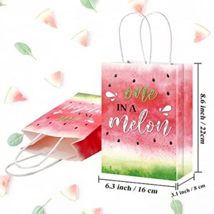 16 Pieces Watermelon Party Bags with Paper Twist Handles, Watercolor One in Melon Candy Goodie Bags Treat Bags Present Bag for Summer Watermelon Birthday Baby Shower, 6.3 x 3.1 x 8.7 Inches