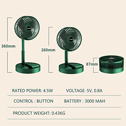 LIHUACHEN Portable Folding Fan, Rechargeable Standing Pedestal USB Fan, 3 Speeds, 3000mAh Battery Operated Fan for Home, Camping, Outdoor and Office, 6.5-Inch