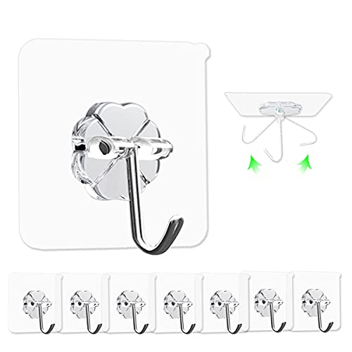 Shuangqi Wall Hook Clear Plastic Adhesive Stick 2.36inch Small Square Waterproof Hook for Shower Bathroom Kitchen Heavy Hanging 12pcs