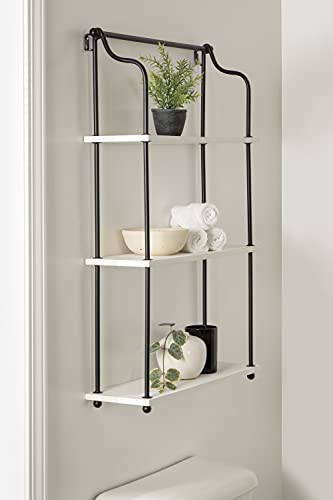 Kate and Laurel Walters Modern 3-Tier Hanging Shelf, 21 x 32, White, Decorating Wall Mounted Storage Shelf for Wall