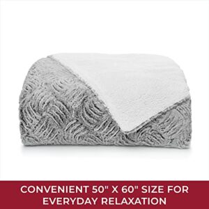 Mellanni Faux Fur Plush Blanket - Luxurious Gray Throw Blankets - Fuzzy Blankets and Throws - 2-Sided Faux Fur Blanket & Sherpa - Shed-Resistant Throws and Blankets for Sofa (50" x60'', Gray)