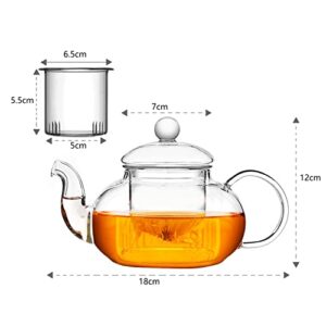 Small Glass Teapot with Infuser,Tea Pot Stovetop Safe Blooming and Loose Leaf Tea Maker Set (13.5 OZ/400ML)