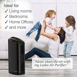 Lasko Smart Air Purifier with True HEPA Filter, Works with Alexa –Removes 99.97% of Smoke, Odors, Pet Dander, Virus Sized Particles, Pollen, Dust and Mold, LP450S, Black– A Certified for Humans Device