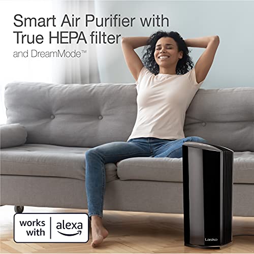 Lasko Smart Air Purifier with True HEPA Filter, Works with Alexa –Removes 99.97% of Smoke, Odors, Pet Dander, Virus Sized Particles, Pollen, Dust and Mold, LP450S, Black– A Certified for Humans Device