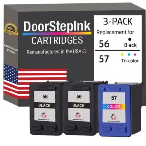 doorstepink remanufactured ink cartridge replacements for hp 56 & hp 57 2 black 1 color 3 pack for printers hp deskjet 450cbi, 450ci, 450wbt, 5150, 5150w, 5160