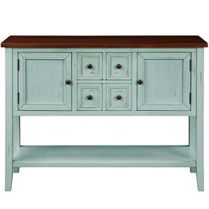 DERCASS Retro Style Buffet Sideboard Wood Console Table with Bottom Shelf,Easy Assemble,for Living Room,Kitchen,Entryway (Retro Blue)