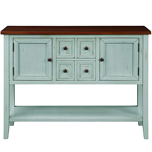 DERCASS Retro Style Buffet Sideboard Wood Console Table with Bottom Shelf,Easy Assemble,for Living Room,Kitchen,Entryway (Retro Blue)