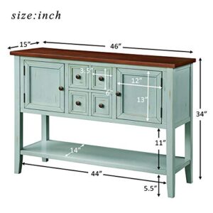 DERCASS Retro Style Buffet Sideboard Wood Console Table with Bottom Shelf,Easy Assemble,for Living Room,Kitchen,Entryway (Retro Blue)