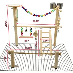 Bird Playground for Top of Cage, Parrot Gym Hanging Chewing Toys, Cage Top Play Stand for Conure, Parakeets, Budgie, Cockatiels, Lovebirds, Bird Wood Perch Cage Toys