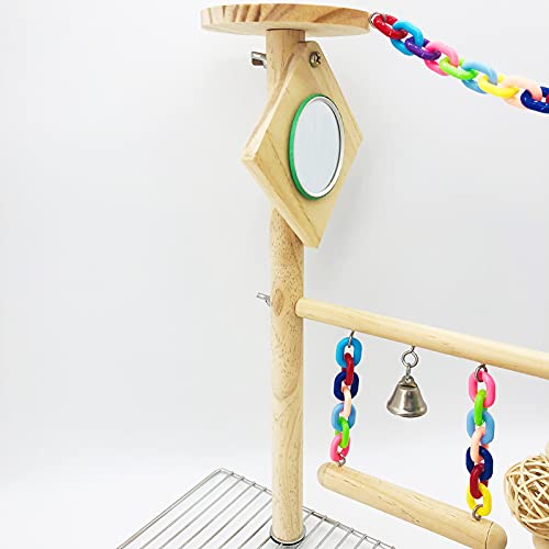 Bird Playground for Top of Cage, Parrot Gym Hanging Chewing Toys, Cage Top Play Stand for Conure, Parakeets, Budgie, Cockatiels, Lovebirds, Bird Wood Perch Cage Toys